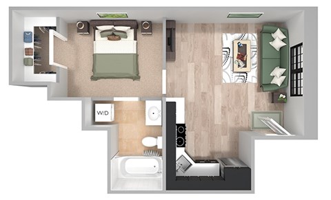 Floor plan for 1 bed, 1 bath, 450 sqft